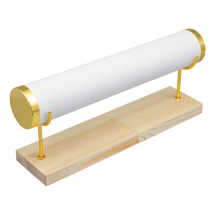 Stojak na Bransoletki, Skóra Syntetyczna, z Drewnianą Podstawą, Biały, 29x7x12cm, 1szt (13WB32131)