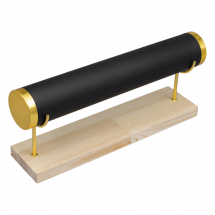 Ekspozytor Stojak na Bransoletki, Skóra Syntetyczna, z Drewnianą Podstawą, Czarny, 29x7x12cm, 1szt (13WB32132)