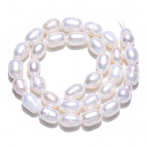 Перли Бусини Натуральний Прісноводний Рис, Перламутровий, 9-11.5х7-8мм, Отвір 0.7мм, близько 27шт/33см/нитка, (13WB32221)