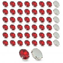 Пришивні Стрази Скляні Гірський Кришталь Овал, Основа Латунь Кольори Платина, Світлий Сіам, 8x6x4мм, Отвір 0.8мм, 50шт/упак, (13WB32200)