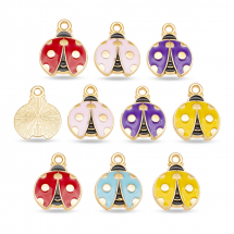 Zawieszki do Rękodzieła i Biżuterii, Stop z Emalią, Mix, Jasne Złoto, 23x19.5x2mm, 5 kolorów/2szt/kolor (13WB32277)