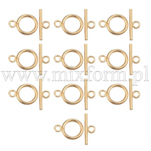 Zapięcie Toggle, do Rękodzieła i Biżuterii, Stal Nierdzewna, Pozłacane 18K, 18.5x13.5x2mm, Otwór 3mm, 10 szt (13WB32294)
