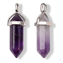 Zawieszki Naturalny Ametyst, Sześciokątny, Elementy Stop, Platyna, 37-40x12mm, Otwór 3x4mm, 2szt (13WB31107)