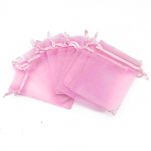 Подарунковий Мішечок з Органзи зі Стрічками Прозорий, Рожевий, 10x8см, 100шт/упак, (13WB32205)