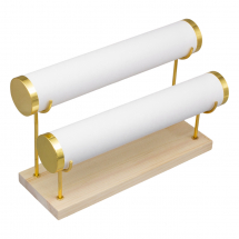 Stojak na Bransoletki, Skóra Syntetyczna, z Drewnianą Podstawą, Biały, 29x10x18.5cm, 1szt (13WB32276)