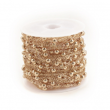 Łańcuszek Mosiądz do Rękodzieła, Kotwicny z Koralikami, Lutowany, Pozłacany 18K, Ogniwo 2x1.5mm, 10m/szpula (13WB32290)