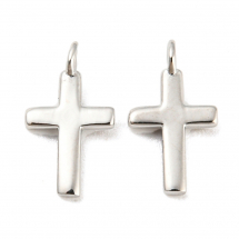 Srebro 925 Zawieszka Wisiorek Krzyż, Rodowany, 10x5.5x2mm, 2szt (13WB32378)