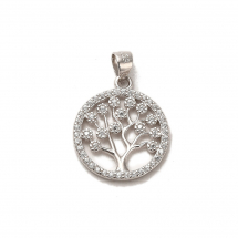 Срібло 925 Підвіска Кулон Кругла Дерево Життя з Фіанітами, 17.5x15мм, (13WB32380)