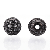 Koraliki Mosiężne z Cyrkoniami, Kulki, Trwała Powłoka Gunmetal, 6x6 mm, 2 szt, (13WB32483)