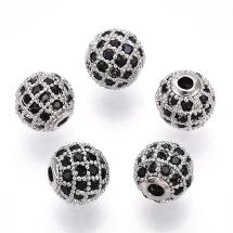 Koraliki Mosiężne z Cyrkoniami, Kulki, Trwała Powłoka Platyna, 8x7mm, 5szt, (13WB32486)