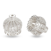 Nakładki na Koraliki Mosiężne z Cyrkoniami Korona Puste, Platynowy, 11x11mm, 2szt, (13WB32490)