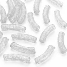 Koraliki Akrylowe Crackle, Przezroczyste, Zakrzywiona Tuba, 32x8x10mm, Biały, około 30szt/50g (13WB29596)