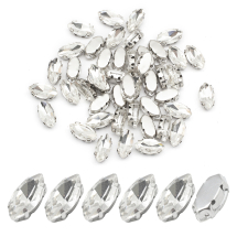Dżety do Przyszycia, Szklane, Baza Mosiężne, Końskie Oko, Bezbarwny, 12x6x4.5mm, Otwór 0.8-1mm, 50szt (13WB32359)