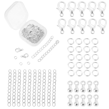 Zestaw Zapięćie Karabińczyki, Kółeczka Ogniwa, Łańcuszki, Zawieszki, Srebrny, 50szt (13WB33159)