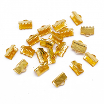 Концевики Затискачі для Стрічок, Залізні, Колір: Золото, Розмір: 10х7х5мм, Отвір 2мм, (5WB4264)