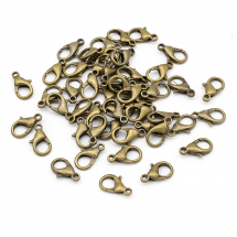 Застібка Карабін-Лобстер, Метал, Колір: Бронза, Розмір: 14х8мм, Отвір 2мм, (5WB3685)
