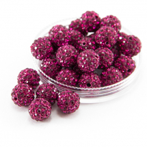 Koraliki z Kryształkami Klasa A, z gliny polimerowej, Okrągły, Szambala, Kolor: Fuksja, Rozmiar: Średnica 10mm, Otwór 1.8-2mm (5WB6611)