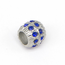 Koraliki Modułowe Charms Stop Metalowy i Cyrkonie, Platyna i Szafir 14х12mm, 5szt (5WB6703)