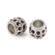 Koraliki Modułowe Charms Stop Metalowy i Cyrkonie, Platyna i Ametyst 14х12mm, 1szt (5WB6704)