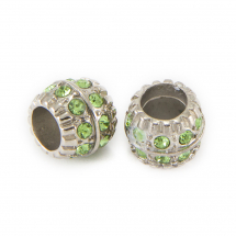 Koraliki Modułowe Charms Stop Metalowy i Cyrkonie, Platyna i Peridot  14х12mm, 1szt (5WB6706)