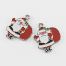 Кулон Дід Мороз Метал, Емальований, Колір: Червоний, Розмір: 28х23х3мм, Отвір 3мм, (5WB6856)