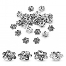 Шапочки для Бусин Металеві, Квітка, Колір: Античне Срібло, Розмір: 9.5х10х3мм, Отвір 1.5мм, (5WB7712)