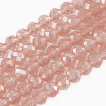 Намистини Гальваніка Скло АВ-Колір, Грановані, Рондель, Колір: Рожевий Лайт, Розмір: 8х5мм, Отв-тя: 1мм, близько 70шт / 42см / нитка, (5WB7887)