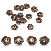 Шапочки для Бусин Металеві, Квітка, Колір: Мідь, Розмір: 9х9х2.5мм, Отвір 1мм, (5WB7906)