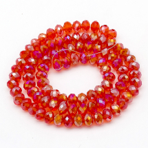 Намистини Гальваніка Скло АВ-Колір, Грановані, Рондель, Колір: Червоно-оранжевий, Розмір: 6х4мм, Отв-тя: 1мм, близько 100шт / 46см / нитка, (5WB7920)