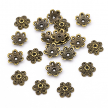 Nakładki na Koraliki Tybetański Styl, Kwiat, do Rękodzieła i Biżuterii, 6 Płatków, Bronze, 9.5x10x3mm, 20szt (3WB1806)