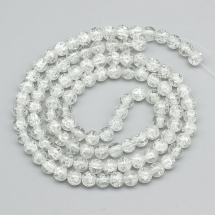 Koraliki Szklane Crackle, Okrągłe " Szkło Tłuczone ", Przezroczyste, Bezbarwne, 8mm, około 95szt/76cm/nić (3WB2517)