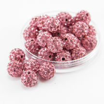 Koraliki z Kryształkami klasy A, z gliny polimerowej, Okrągłe, Szambala, Kolor: Jasnoróżowy, Rozmiar: Średnica 10mm, Otwór 1.8-2mm, (3WB2900)