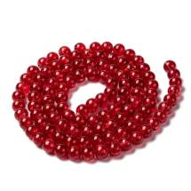 Koraliki Szklane Crackle, Okrągłe " Szkło Tłuczone ", Czerwone, 8mm, Otwór 1mm, około 95szt/76cm/nić (3WB2912)