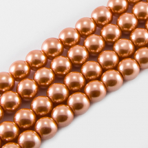 Перли Намистини Скло 8 мм, Глянцеві, Круглі, Колір: Кораловий, Діаметр: 8 мм, Отв-тя 1мм, близько 110шт / 88см / нитка, (Q6WB954)