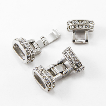 Застібка Кліпса для Часів зі Стразами, Металева, Колір: Платина, Розмір: 25х14х8мм, Отвір 10х5мм, (2WB10187)