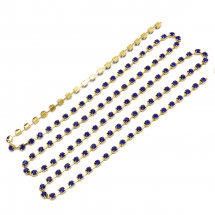 Taśma Łańcuszek Ozdobny z Cyrkoniami, Klasa A, Złoty/Szafir, 2mm, około 360szt/1.1m (2WB29089)