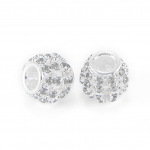 Koraliki Modułowe Charms Mosiądz i Cyrkonie,  Srebro i Kryształ, 12х10mm, 1szt (2WB29539)