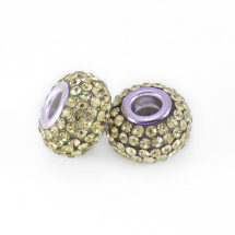 Шарми Євронамистини зі Смоли та Страз, клас А, Вставка з Латуні, Рондель, Колір Страз: Блідо-жовтий, Розмір: 15х10мм, Отвір 5мм, (2WB29567)