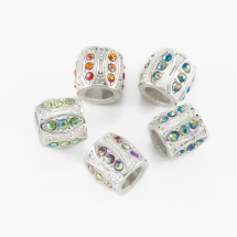 Koraliki Modułowe Charms Stop Metalowy i Cyrkonie, Srebro i Mix kolorów 10х10mm, 5szt (2WB28918)