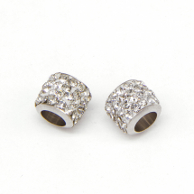 Шарми Євронамистини Латунь і Стрази клас А, з Полімерною Глиною, Циліндр, Колір Страз: Кристал, Розмір: 8.5х7.5мм, Отвір 5мм, (2WB29581)