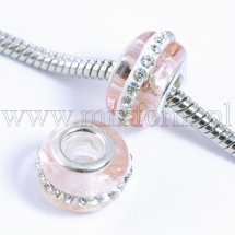 Koraliky Modułowy Charms Lampwork i Mosiądz i Cyrkonie Handmade13x9mm Kolor: Brzoskwiniowy 1szt/opakowanie (2WB29593)