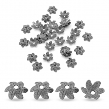 Шапочки для Бусин Квітка, 6 пелюсток, Тибетський Стиль, Метал, Колір: Збройна Сталь, Розмір: 11х5мм, Отвір 2мм, (2WB29163)