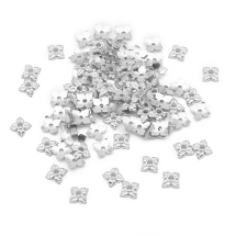 Nakładki na Koraliki do Rękodzieła i Biżuterii, Stop, Kwiat 4 Płatkowy Styl Tybetański, Srebro, 6x6mm, 100szt (2WB29185)