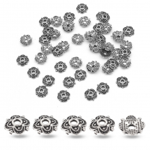 Шапочки для Намистин 4 пелюстки, Квітка, Метал, Тибетський Стиль, Колір: Античне Срібло, Розмір: 8х8х2мм, Отвір 2мм, (2WB29213)