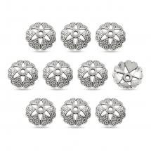 Шапочки для Намистина Сплав Квітка, Стиль Тибету, Античне Срібло, 14х5мм, Отвір 2мм, (2WB29241)