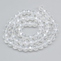 Koraliki Szklane Kryształ Perłowy Połysk, Fasetowane Rondelle, Bezbarwne, 10x7mm, ~60szt/43cm/nić, (2WB30943)