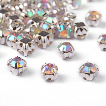 Пришивні Скляні Стрази Клас А, ЦАПи Латунь срібного кольору, Квадратні, Колір: Кристал АВ, Розмір: 3.8 ~ 4x3.8 ~ 4 мм, Отв-тя до 1мм, (14WB5942)