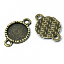 Конектор-Сеттінг Круглий під Кабошон, 2 отвори, Сплав, Колір: Бронза, Розмір: 19x12.5x2мм, Внутрішній 10мм, Отвір 2мм, (14WB6218)