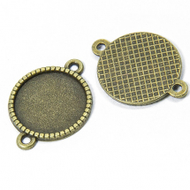 Конектор-Сеттінг Круглий під Кабошон, 2 отвори, Сплав, Колір: Бронза, Розмір: 25x18.5x2мм, Внутрішній 16мм, Отвір 2мм, (14WB6219)