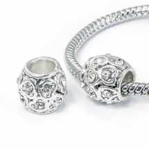 Koraliki Modułowe Charms Stop Metalowy i Cyrkonie Kryształ, Antyczne Srebro 10х9.5mm, 2szt (14WB7425)